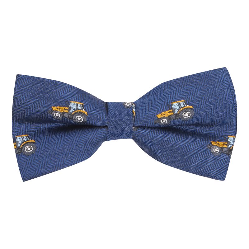 King & Priory Noeud Papillon Tracteur Brodé - Tissu à Chevrons Bleu Marine - Réglable - Style Campagne Chic