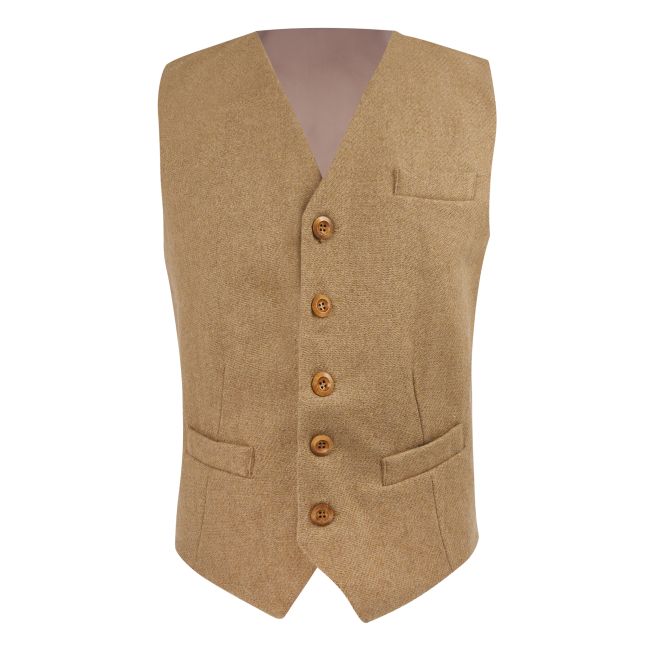 Coffee Brown Woven Wool Waistcoat | King & Priory