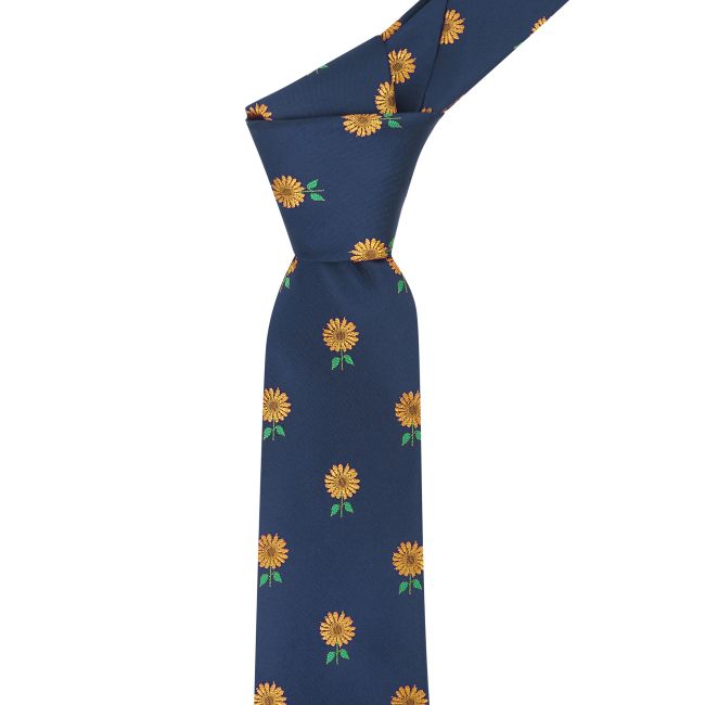 Navy Blue Sunflower Embroidered Tie, Necktie | King & Priory