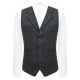 Aegean Blue Herringbone Check Waistcoat with Lapel