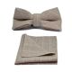 Beige Birdseye Check Bow Tie & Pocket Square Set