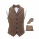 Luxury Herringbone Brown Tweed Waistcoat with Lapel & Matching Bow Tie, Tie & Pocket Square Set