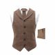 Luxury Herringbone Brown Tweed Waistcoat with Lapel & Matching Tie & Pocket Square Set