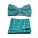 Cyan Birdseye Check Bow Tie & Pocket Square Set