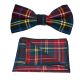 Traditional Dark Green & Black Tartan Bow Tie & Pocket Square Set