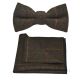 Dark Olive Green Herringbone Check Bow Tie & Pocket Square Set