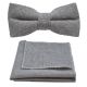 Highland Weave Stonewashed Light Grey Bow Tie & Pocket Square Set