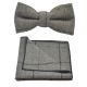 Light Khaki Brown Herringbone Check Bow Tie & Pocket Square Set