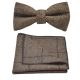 Peanut Brown Herringbone Check Bow Tie & Pocket Square Set