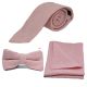 Candy Pink & Cream Herringbone Tie, Bow Tie & Pocket Square Set