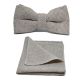 Silver Grey & Cream Herringbone Bow Tie & Pocket Square Set