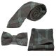 Slate Grey & Blue Birdseye Check Tie, Bow Tie & Pocket Square Set