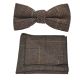 Walnut Brown Herringbone Check Bow Tie & Pocket Square Set