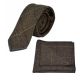 Walnut Brown Herringbone Check Tie & Pocket Square Set