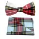 Traditional White & Red Tartan Bow Tie & Pocket Square Set