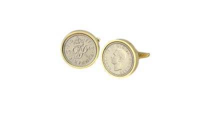 1949 Sixpence Cufflinks in Gold Mount