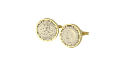 1950 Sixpence Cufflinks in Gold Mount