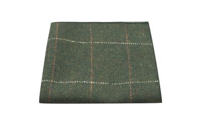 Luxury Herringbone Forest Green Tweed Pocket Square