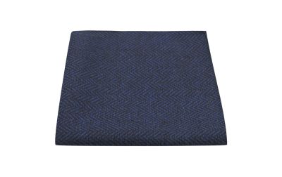 Midnight Blue & Black Herringbone Pocket Square