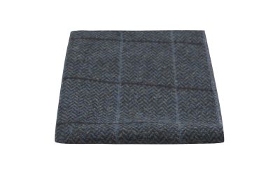 Aegean Blue Herringbone Check Pocket Square