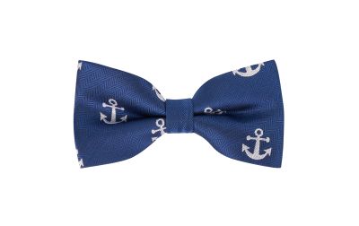 Navy Blue Anchor Herringbone Bow Tie