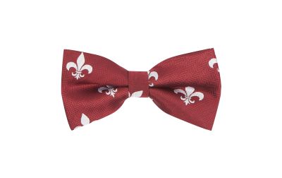 Burgundy Red Fleur De Lys Herringbone Bow Tie