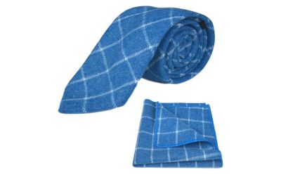 Azure Blue Birdseye Check Tie & Pocket Square Set