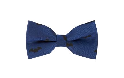 Navy Blue Bat Herringbone Bow Tie