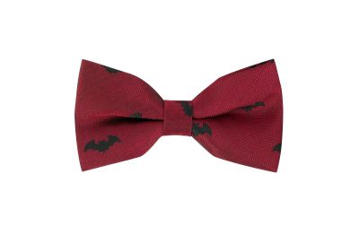 Burgundy Red Bat Herringbone Bow Tie