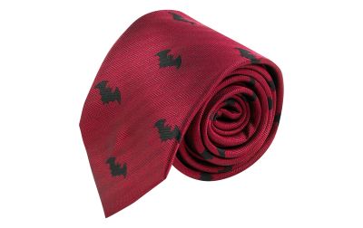 Burgundy Red Bat Herringbone Tie