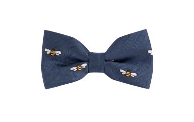 Navy Blue Bee Herringbone Bow Tie