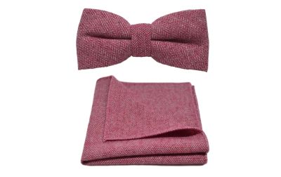 Berry Red Herringbone Bow Tie & Pocket Square Set
