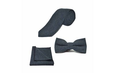 Highland Weave Deep Blue Bow Tie, Tie & Pocket Square Set