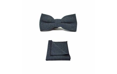 Highland Weave Deep Blue Bow Tie & Pocket Square Set