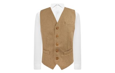 Coffee Brown Woven Wool Waistcoat