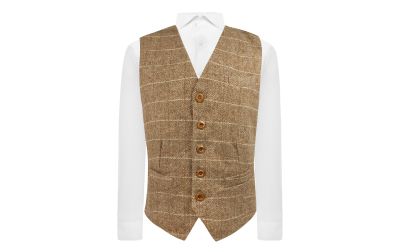 Brown Herringbone Windowpane Check Waistcoat