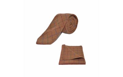 Heritage Check Rustic Brown Tie & Pocket Square Set