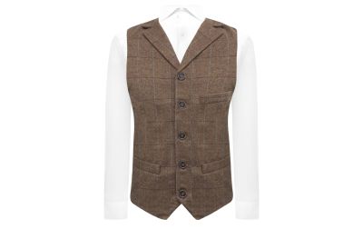 Luxury Herringbone Brown Tweed Waistcoat with Lapel