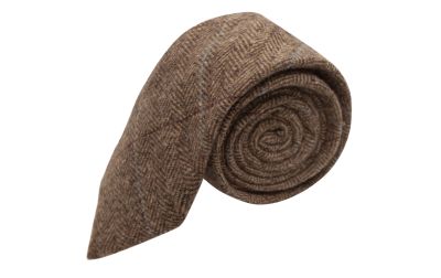 Boys Herringbone Brown Tweed Tie