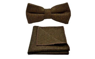 Brown Sharkskin Bow Tie & Pocket Square Set