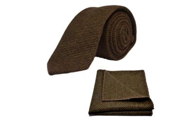 Brown Sharkskin Tie & Pocket Square Set