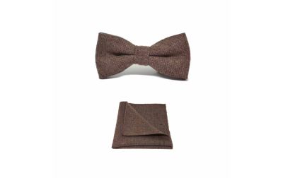Highland Weave Hessian Brown Bow Tie & Pocket Square Set