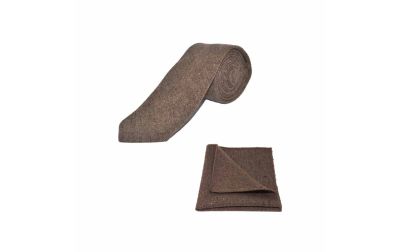 Highland Weave Hessian Brown Tie & Pocket Square Set