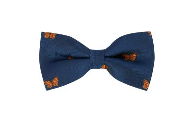 Navy Blue Butterfly Herringbone Bow Tie