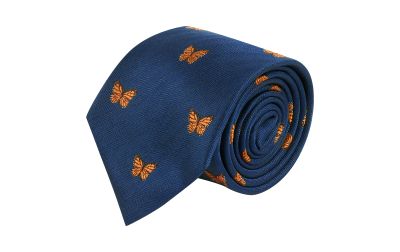 Navy Blue Butterfly Herringbone Tie