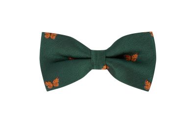 Dark Green Butterfly Herringbone Bow Tie