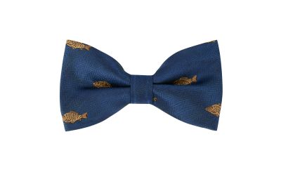 Navy Blue Carp Fish Herringbone Bow Tie