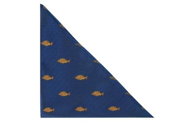 Navy Blue Carp Fish Herringbone Pocket Square