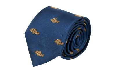 Navy Blue Carp Fish Herringbone Tie