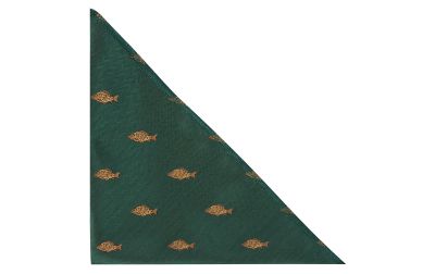 Dark Green Carp Fish Herringbone Pocket Square